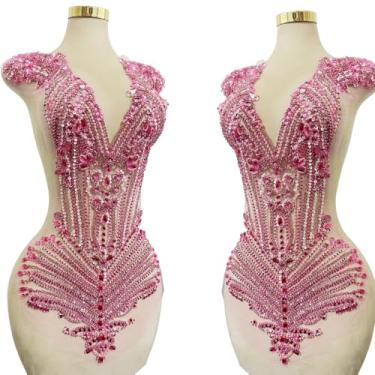 Imagem de Aplique de corpete de contas feitas à mão com design grande em malha costurada em strass lantejoulas remendos radiantes para festa de casamento, vestido de noite, acessórios faça você mesmo, 78 x 30