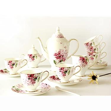 Imagem de Conjunto de 15 peças de chá da tarde vintage para chá e café, serviço de chá para 6 xícaras e pires, utensílios de mesa de porcelana de osso de luxo
