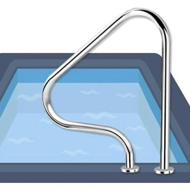 Imagem de Trilho de mão de segurança para piscina, corrimãos de piscina de aço inoxidável, grades de piscina para instalação rápida, seguro e antiderrapante, prata à prova de ferrugem