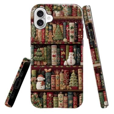 Imagem de heindiy Capa compatível com iPhone 16, capa brilhante com proteção total à prova de choque, anti-arranhões, capa de TPU, capas para homem, mulher, estante, livros, árvore de Natal, boneco de neve