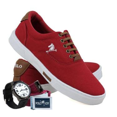 Imagem de Sapatênis Lona Kit com Relógio e Cinto Casual Dia a Dia - Polo Joy, 45