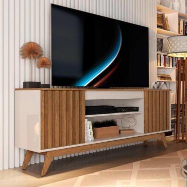 Imagem de Rack Ripado Para Tv 65 Polegadas 2 Portas Pés Em Madeira Off White Freijo Off White/freijo