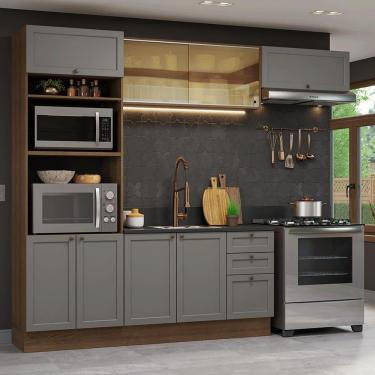 Imagem de Cozinha Completa Vik 8 Portas 3 Gavetas 270 cm Rustic-cinza com Puxadores em Metal Texturizado