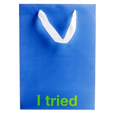 Imagem de Saco de presente engraçado - 28 x 20 x 10 cm Saco de papel kraft com estampa "I tried" - Embalagem de presente para aniversários, feriados, festas de escritório - Embrulho de presente de festa durável