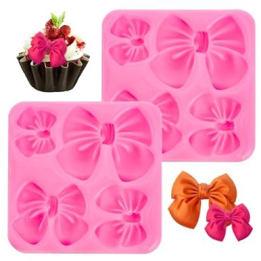 Imagem de 2 peças de moldes de laço de fondant laços molde de silicone molde de arco de chocolate para festa de aniversário cupcake topo de casamento doces chocolate DIY decoração de bolo