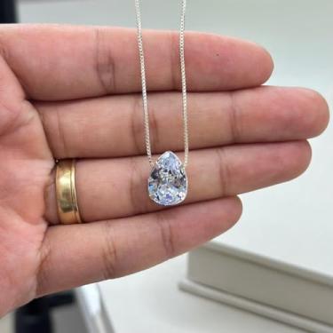 Imagem de Correntinha/gargantilha/colar gota ponto de luz, banhado a prata 925