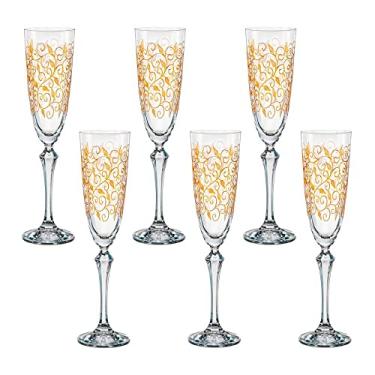 Imagem de Jogo de 6 Taças para champanhe Elizabeth deada em cristal ecológico 200ml A25cm dourada