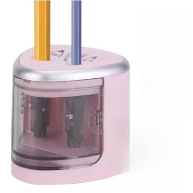 Imagem de Apontador Elétrico Duplo Automático Portátil com Tampa Transparente para Lápis 6-12mm – Ideal para Escola, Escritório e Uso Profissional Á Pilha(SKXBD-ROSA,2 UNIDADE)