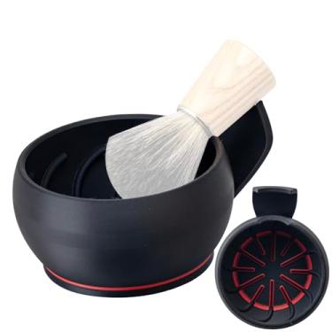 Imagem de Grandslam Tigela de barbear com sulcos, caneca de barbear com suporte de escova, tigela de sabão de barbear para creme de barbear e sabão, durável e mantém o calor por mais tempo, espuma rica e