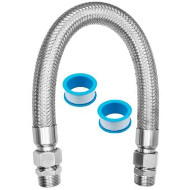 Imagem de Mangueira jumper compressor, mangueira de ar de metal de aço enferrujado, cabeça macho NPT de 2,5 cm x 50,8 cm de comprimento, 398,9 °C, 450 PSI, acessórios em ambos os lados podem girar livremente