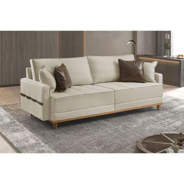 Imagem de Sofa Fixo 6 Lugares M-203 2,60m Molas Bonnel Almofadas Soltas Linho Estofados Martins