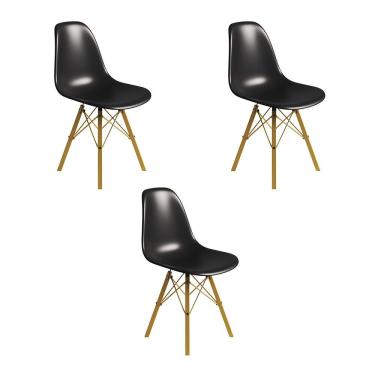 Imagem de Conjunto 3 Cadeiras Eames Tubo Ferro Dourado Assento Preto