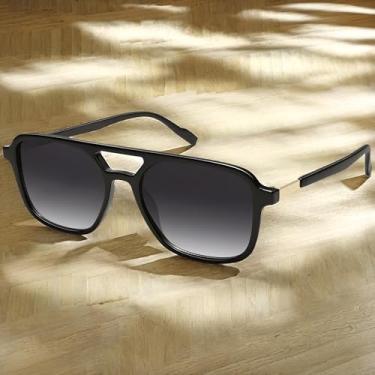 Imagem de Óculos de sol aviador retrô, óculos piloto vintage com lentes retangulares, óculos modernos para homens e mulheres, proteção UV diária, Cinza