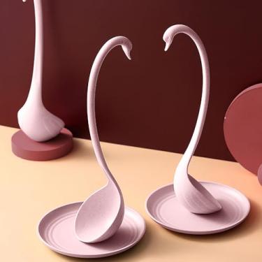 Imagem de Conjunto de colher de sopa de cabo longo em forma de cisne, material de palha de trigo, com prato inferior para ficar em pé, essencial para cozinha doméstica, ecológico e durável.