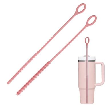 Imagem de Kimryde Escova de limpeza de palha de silicone, 2 peças de escova reutilizável extra longa para limpeza de copo com alça e canudos de smoothie de metal de vidro, alça antiderrapante macia e dobrável
