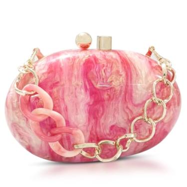 Imagem de QTKJ Bolsa de noite de acrílico, bolsas de mão elípticas para mulheres, bolsa transversal com veios de mármore rosa para casamento, formatura, festas, viagens, rosa
