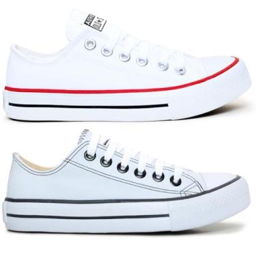 Imagem de Kit 2 Pares Tenis Casual Feminino Masculino All Kalum Star Vulcanizado Confortavel (BRANCO + BRANCO SINTÉTICO, BR, Adulto, Numérico, 35)