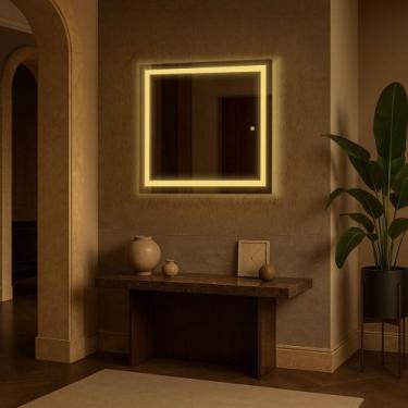 Imagem de Espelho Quadrado Com LED Jateado touch Para Sala, Banheiro, Quarto e H