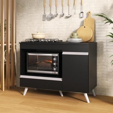 Imagem de Balcão Para Cooktop E Forno 105cm 1 Porta 1 Gaveta Veneza Multimóveis Mp2258 - Preto/branco