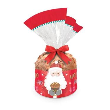 Imagem de Saco Para Panetone Papai Noel Presentes 500g + Laço + Fecho - 20 Und -