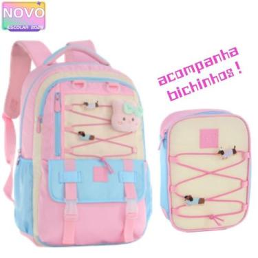 Imagem de Kit Mochila Feminina Juvenil Pins Removíveis E Bichinho Acompanhante E