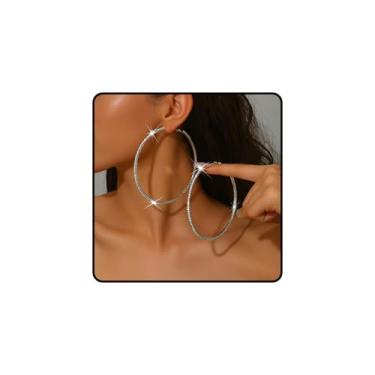 Imagem de Brincos de argola de prata brilhante para mulheres, brincos de argola de strass brilhantes dourados e prateados, argolas de strass, acessórios de joias de festa de casamento, noiva, formatura, Zinco