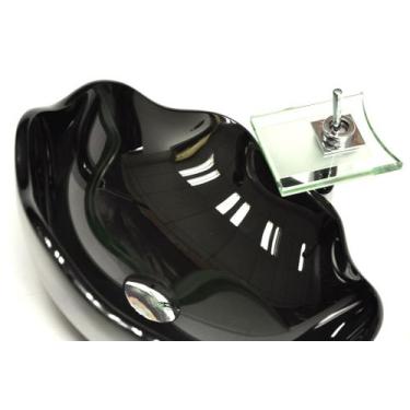 Imagem de Cuba de Vidro Redonda Ondulada 43cm Turim - EKASA, Preto