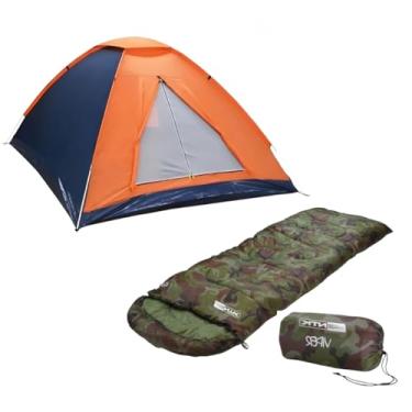 Imagem de Kit Barraca de Camping Panda 3/4 com Saco de Dormir Viper, Laranja e Azul Marinho, Kit Completo para Camping, Camuflado