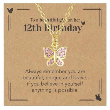Imagem de Sepfavo Colar de borboleta de cristal para meninas, 6, 7, 8, 9, 10, 11, 12, 13, 16, 18, presente de aniversário, incrustado com zircônia, colar de diamante infantil hipoalergênico, 18, Aço inoxidável