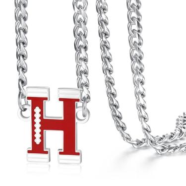 Imagem de NUKAYAI Colar de futebol masculino, pingente de letra A a Z, corrente de futebol de aço inoxidável, 50,8 cm, presentes personalizados para fãs de jogadores e amantes de times, 20", Aço inoxidável, Sem