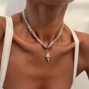 Imagem de Colar de cachecol com pingente de peixe, concha, joia, praia, estrela-do-mar, concha, fantasia judaica