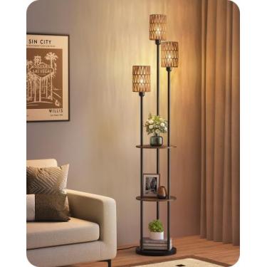 Imagem de Candeeiro de chão GOEBLESON Boho de 3 luzes com prateleiras