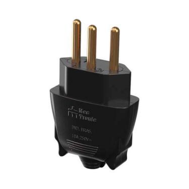 Imagem de Pino Macho 3p 10a Com Prensa Cabo Preto - Uso Elétrico E Industrial