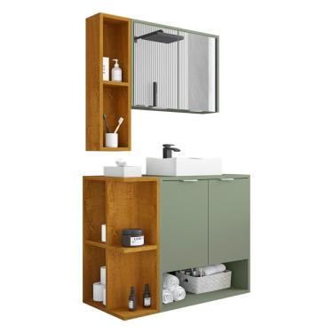 Imagem de Gabinete Banheiro Ibiza 2 Portas Cuba E Armario Espelheira Pistache-naturale