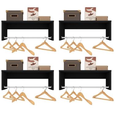 Imagem de Kit 4 Nichos Cabideiros Suspensos Berlim Preto - Lumil Móveis