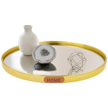 Imagem de Bandeja Redonda Espelhada Dourada, Decoração Quarto Lavabo 20cm, MR-BH011, Alira Home