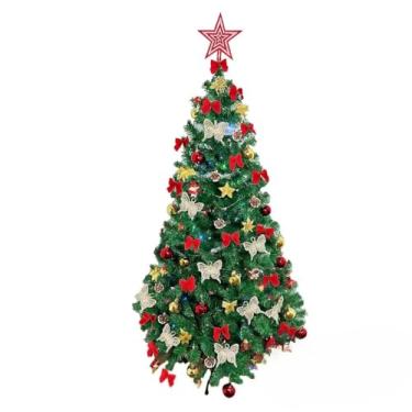 Imagem de Kit Árvore Natal 1,5m Decorada com Pisca Led - Árvore Premium 150cm Cheia com Laço e Pé de Ferro Cheia Decorada Galhos Verde Pé de Ferro(220V)