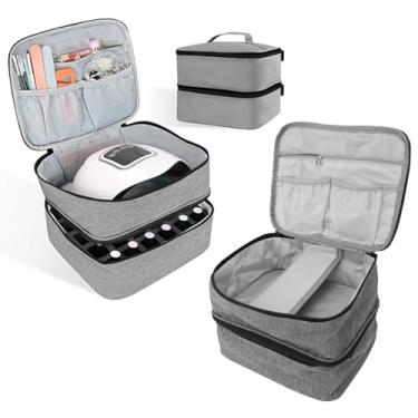 Imagem de Jectse O Bolsa de Esmalte Cinza Segura 30 Garrafas, Estojo de Armazenamento de Kit de Unhas, Caixa de Esmalte Em Gel de Duas Camadas Com Suporte de Lâmpada, 10x8.3x7.2in, Armazenamento