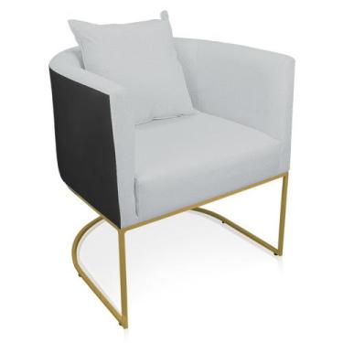 Imagem de Poltrona Paola Corano Preto com Linho Cinza Claro A05 Base Metálica Do