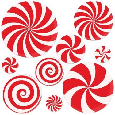 Imagem de Lucleag 80 peças adesivos de chão de Natal decalques de doces de hortelã-pimenta, adesivos de parede de doces de Natal vermelhos adesivos de candyland para decoração de festa de janela de férias