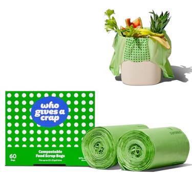 Imagem de Who Gives a Crap Sacos compostáveis de sucata de alimentos, 60 unidades, 11,35 litros, sacos de compostagem duráveis para caixa de compostagem de cozinha, sacos de lixo biodegradáveis para resíduos de