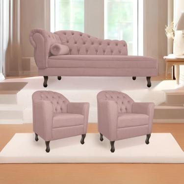 Imagem de Kit Diva Recamier Diana 140Cm Lado Direito E 02 Poltronas Julia Linho - Amarena Móveis Rosê