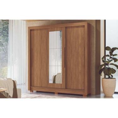 Imagem de Guarda Roupa Casal 3 Portas De Correr (1 C/ Espelho) E 2 Gavetas C/ Pés Maringá Jatobá - Santos Andirá