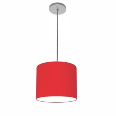 Imagem de Lustre Luminária Pendente Vivare Free Lux Pe-4107cz Cúpula Em Tecido 25x20cm Vermelho Canopla Cinza E Fio Cristal
