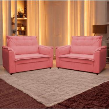 Imagem de Kit 02 Sofás 2 Lugares Namoradeira Marrocos 1,40m Sala De Tv Estar Recepção Suede Rose Mabe Magazine