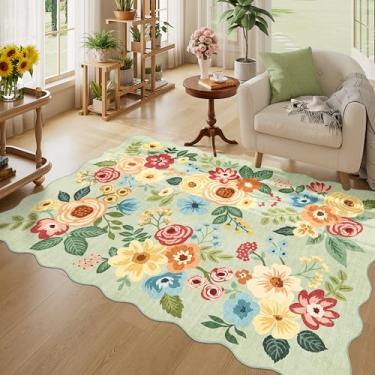 Imagem de DUKINO Tapete de área de 10 x 15 cm, tapete floral antiderrapante lavável para uso interno com pelo baixo e sem queda, tapete leve com design boho para entrada, quarto, quarto infantil, sala de estar