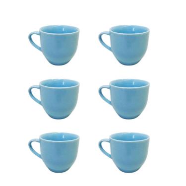 Imagem de Kit 6 Xicaras Ceramica De Cha Azul 170Ml Com Suporte