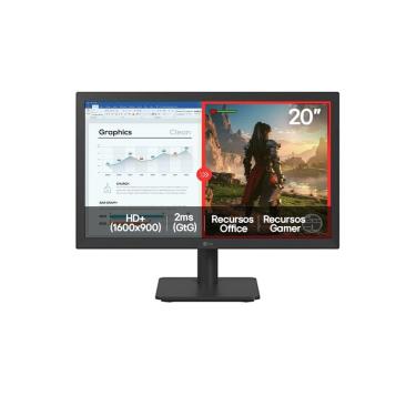 Imagem de Monitor LG LED Home & Office 20U401A-B Tela 20” HD+, LG Switch, Modo leitura e Flicker Safe, HDMI, VGA, 2ms (GtG), 75Hz, Black Stabilizer, Dynamic Act