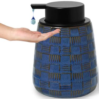 Imagem de QUXIJA Dispensador de loção líquida de cerâmica com bomba fácil de pressionar, dispensador de lavagem à mão para bancada de banheiro e pia de cozinha, 340 g (bomba líquida azul da fazenda)