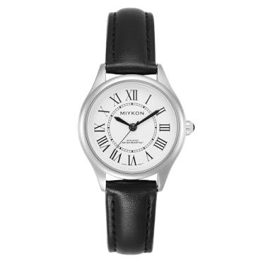 Imagem de Miykon Relógios femininos minimalistas vintage – Relógio analógico feminino pequeno e delicado com pulseira de couro genuíno – quartzo japonês, impermeável até 30 metros, Pulseira preta, caixa